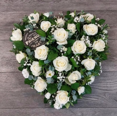 Luxury White Rose Heart With Bespoke Friend Token
