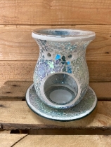 Blue crackle candle plate and wax warmer