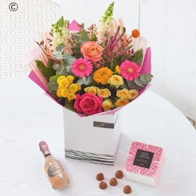 Bright Mother's Day Bouquet With Chocolates & Fizz