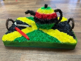 Jamaican flag tea tray and Rasta teapot with spliff