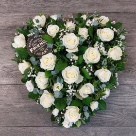 Luxury White Rose Heart With Bespoke Friend Token
